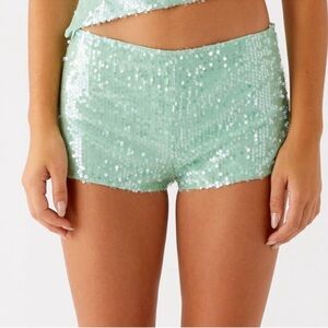 PEPPERMAYO Sequin Mint Green Madison Mini Shorts